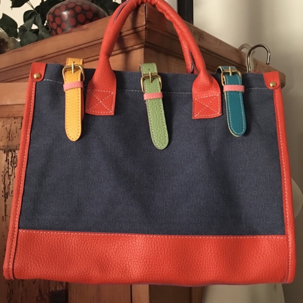 Denim canvas color block bag